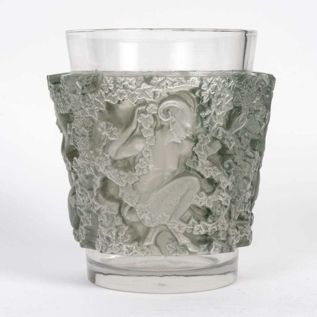 1938 René Lalique – Vase Bacchus Verre Blanc Patiné Bleu 4
