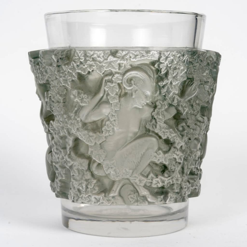 1938 René Lalique – Vase Bacchus Verre Blanc Patiné Bleu 3
