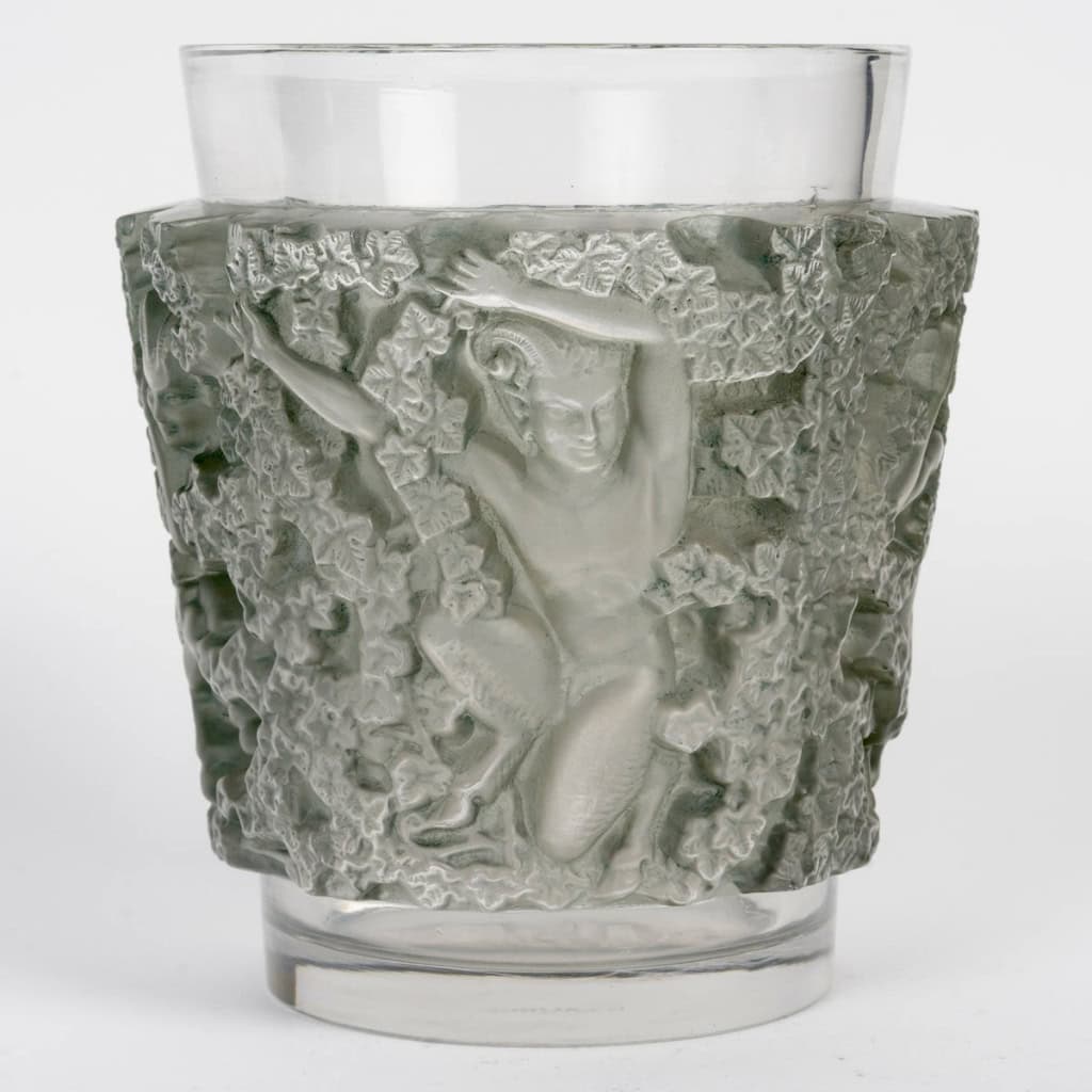 1938 René Lalique – Vase Bacchus Verre Blanc Patiné Bleu 5