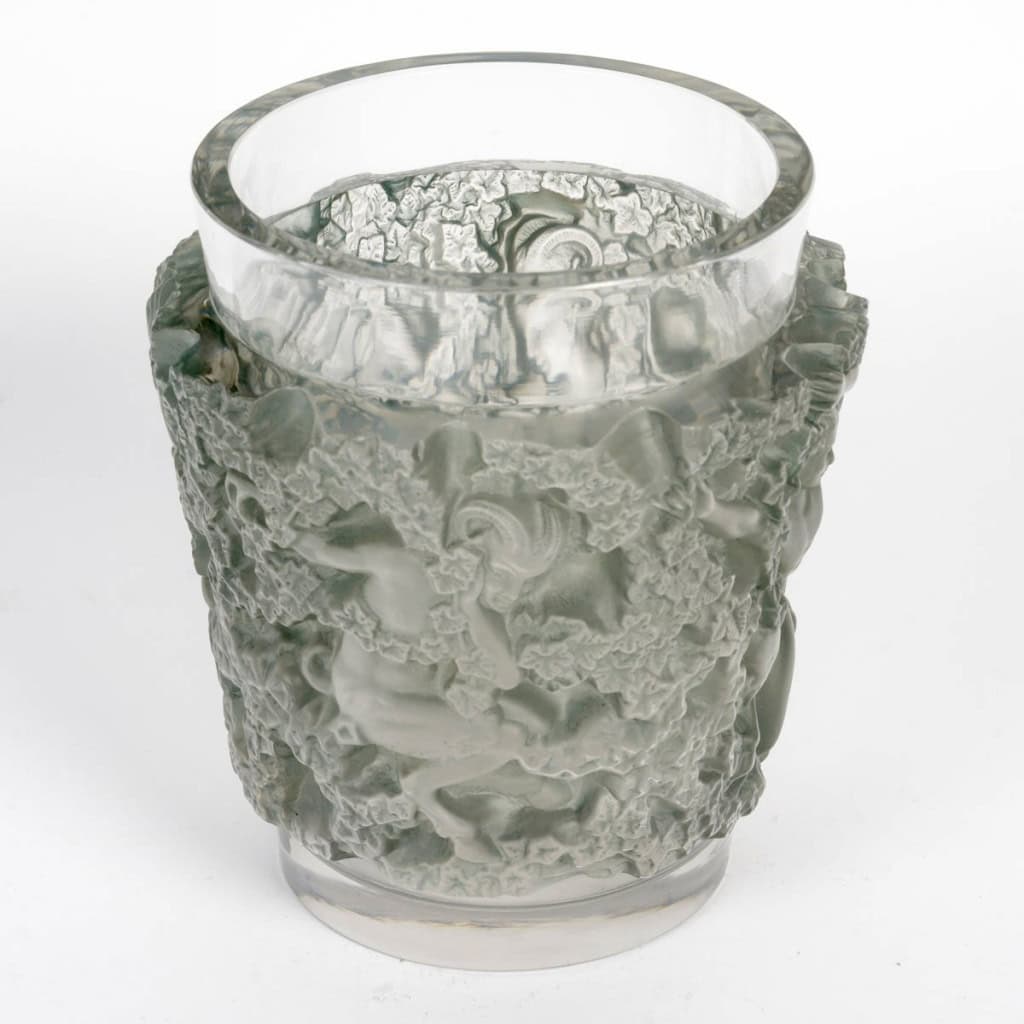 1938 René Lalique – Vase Bacchus Verre Blanc Patiné Bleu 6