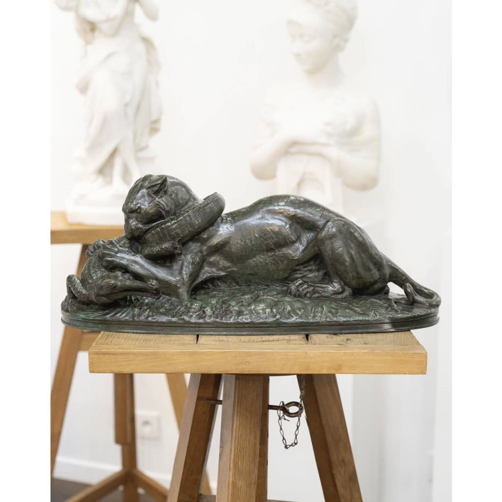 Sculpture – Tigre Dévorant Un Gavial , Antoine – Louis Barye (1795-1875) – Bronze 4