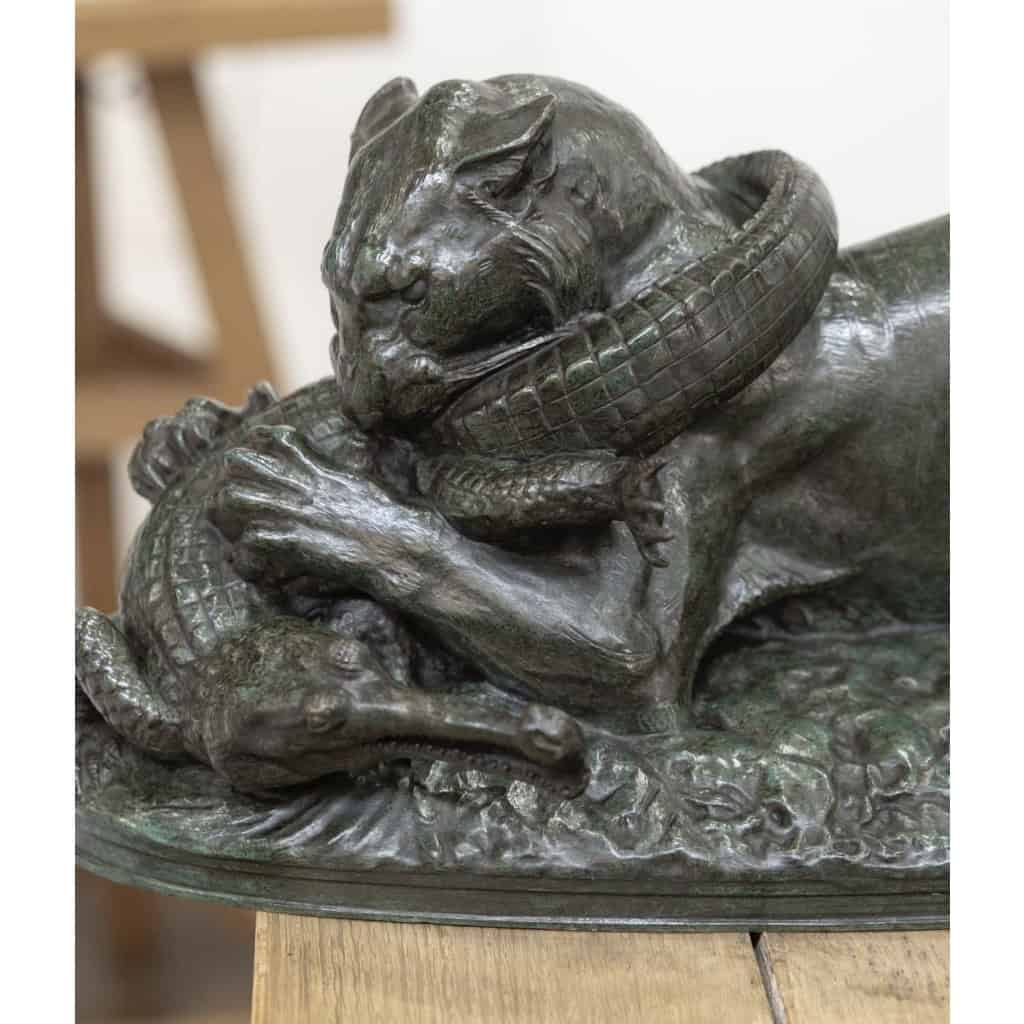 Sculpture – Tigre Dévorant Un Gavial , Antoine – Louis Barye (1795-1875) – Bronze 5