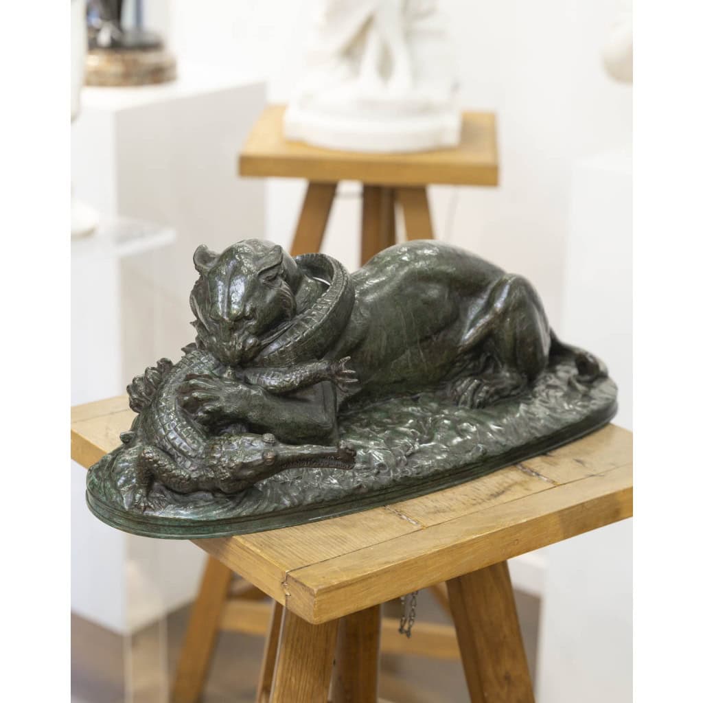 Sculpture – Tigre Dévorant Un Gavial , Antoine – Louis Barye (1795-1875) – Bronze 3