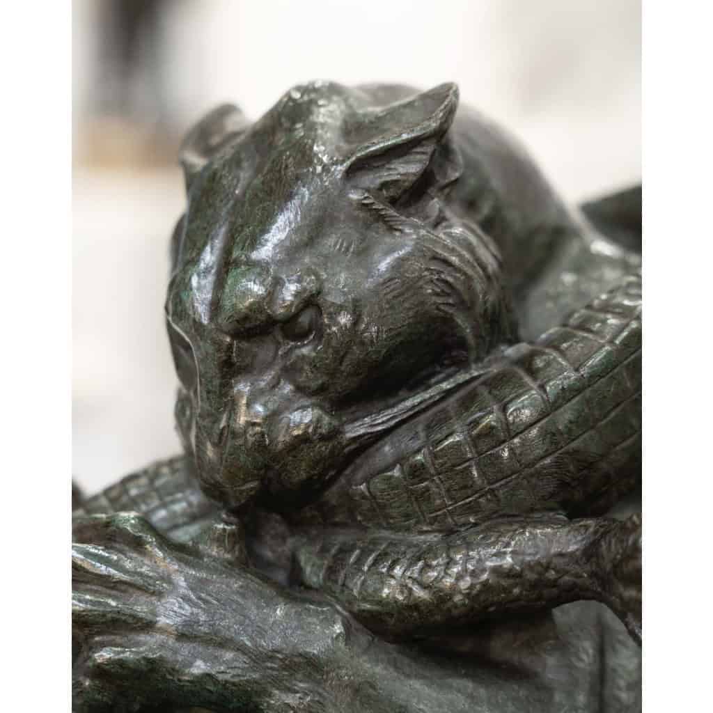 Sculpture – Tigre Dévorant Un Gavial , Antoine – Louis Barye (1795-1875) – Bronze 12