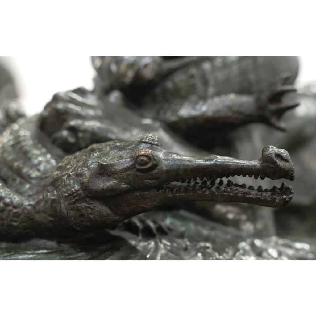 Sculpture – Tigre Dévorant Un Gavial , Antoine – Louis Barye (1795-1875) – Bronze 6