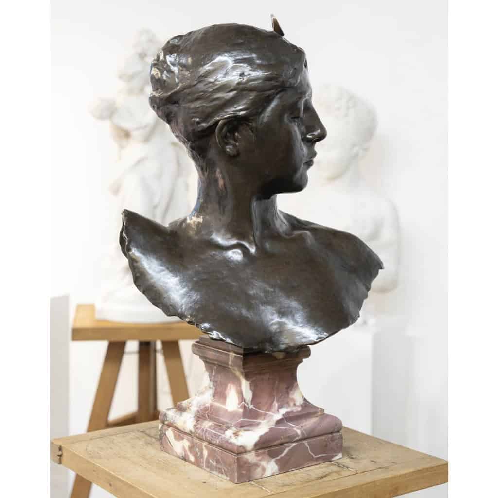 Sculpture – Buste , Diane Chasseresse Par Alexandre Falguière (1831-1900) – Bronze 9