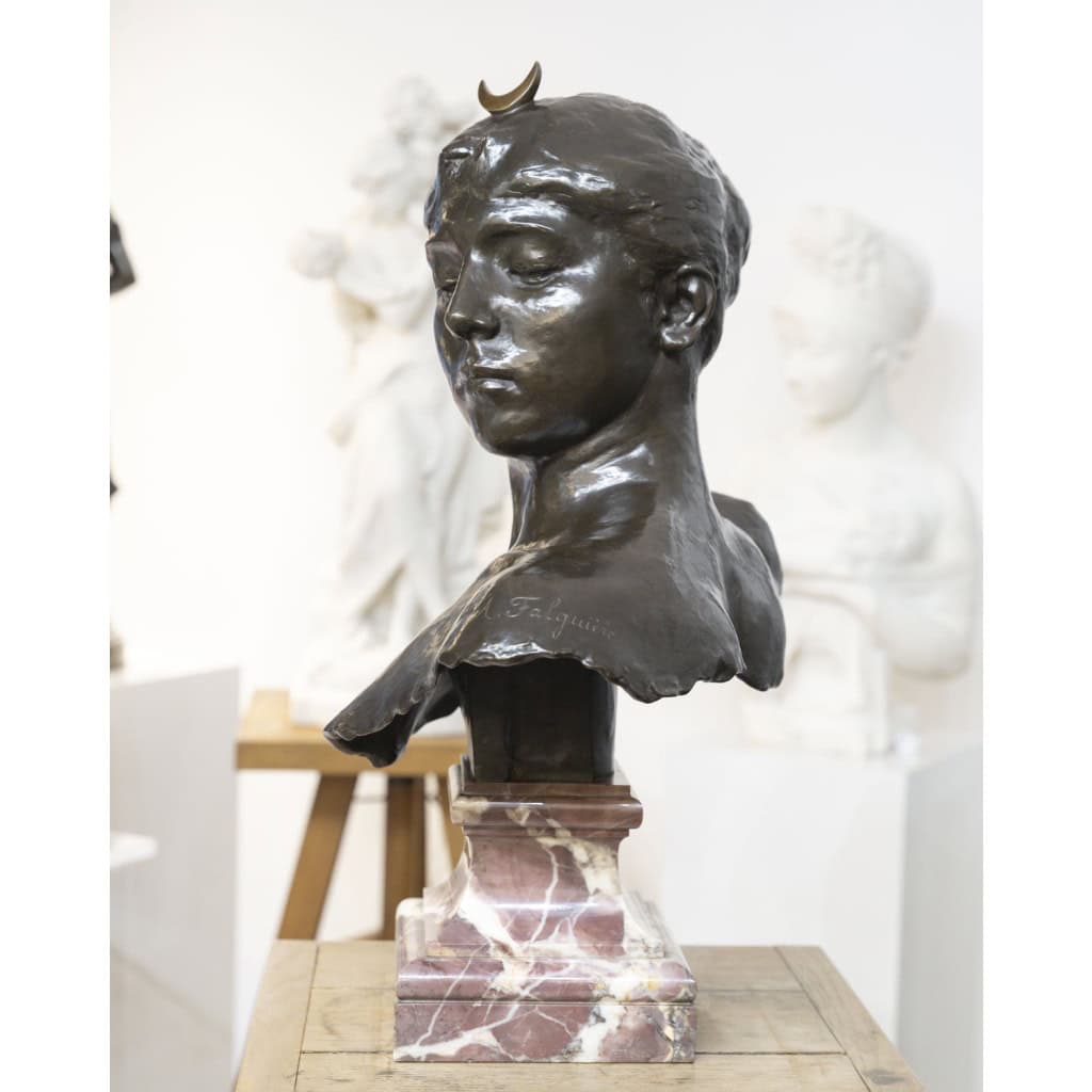 Sculpture – Buste , Diane Chasseresse Par Alexandre Falguière (1831-1900) – Bronze 4