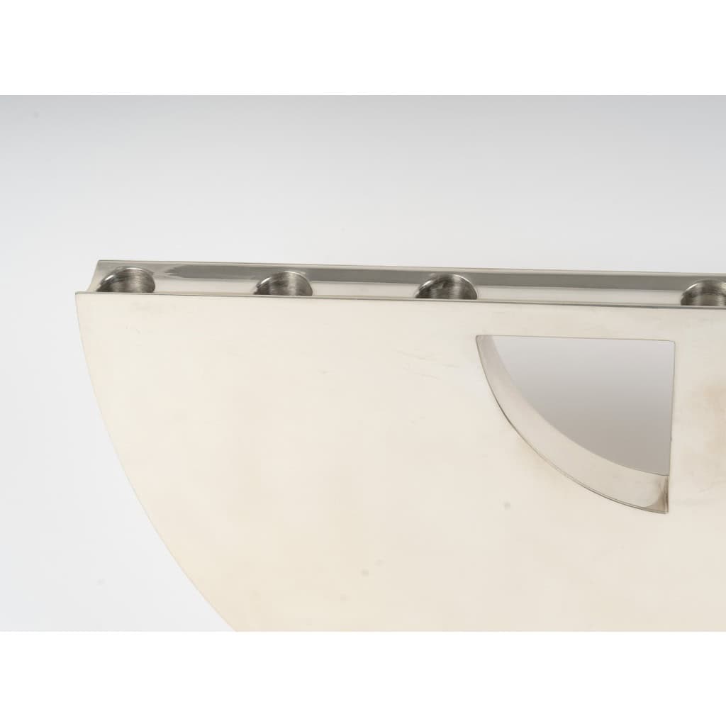 CLETO MUNARI – Chandelier moderniste à 7 bougies argent massif Circa 1980 8