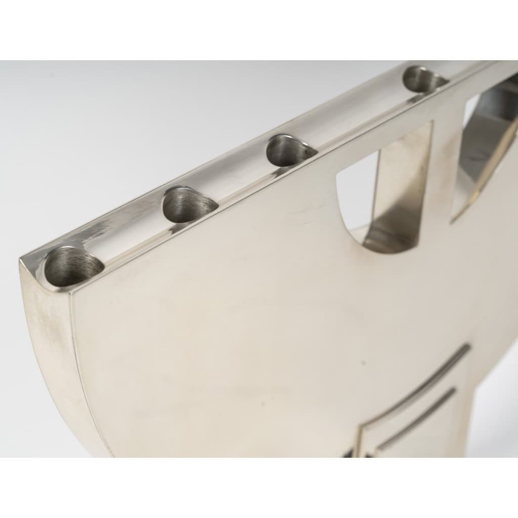 CLETO MUNARI – Chandelier moderniste à 7 bougies argent massif Circa 1980 9