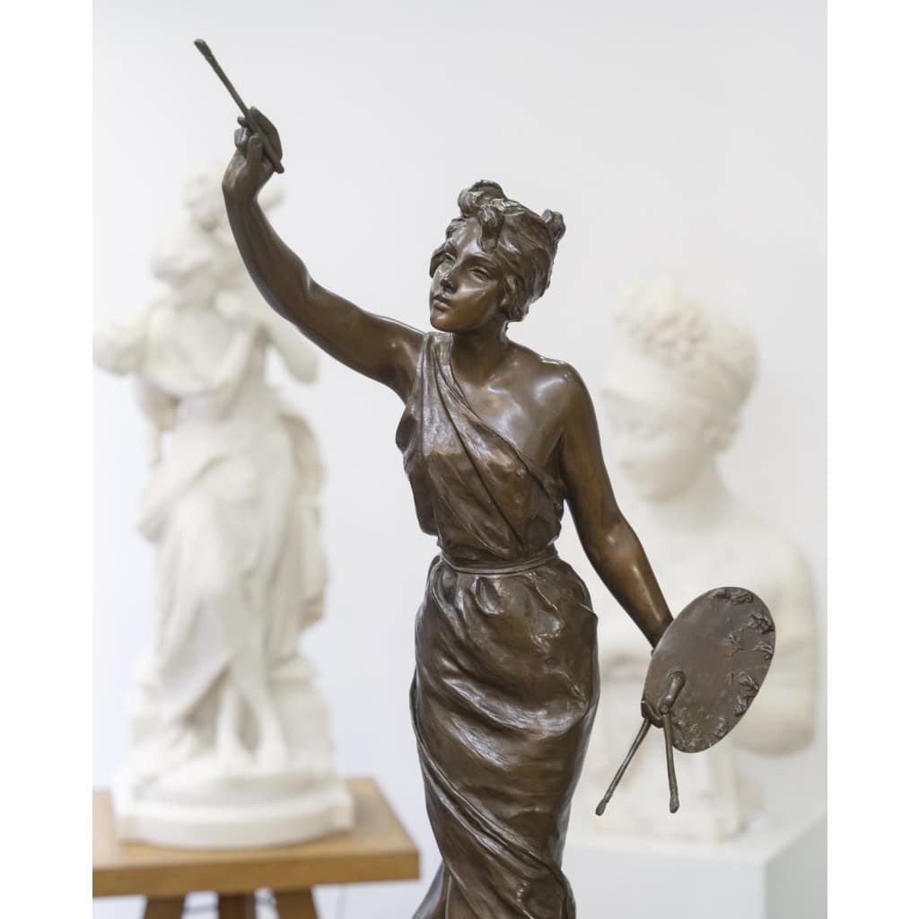 Sculpture – L&rsquo; Amour De L&rsquo; Art , Emmanuel Villanis (1858-1914) – Bronze 4