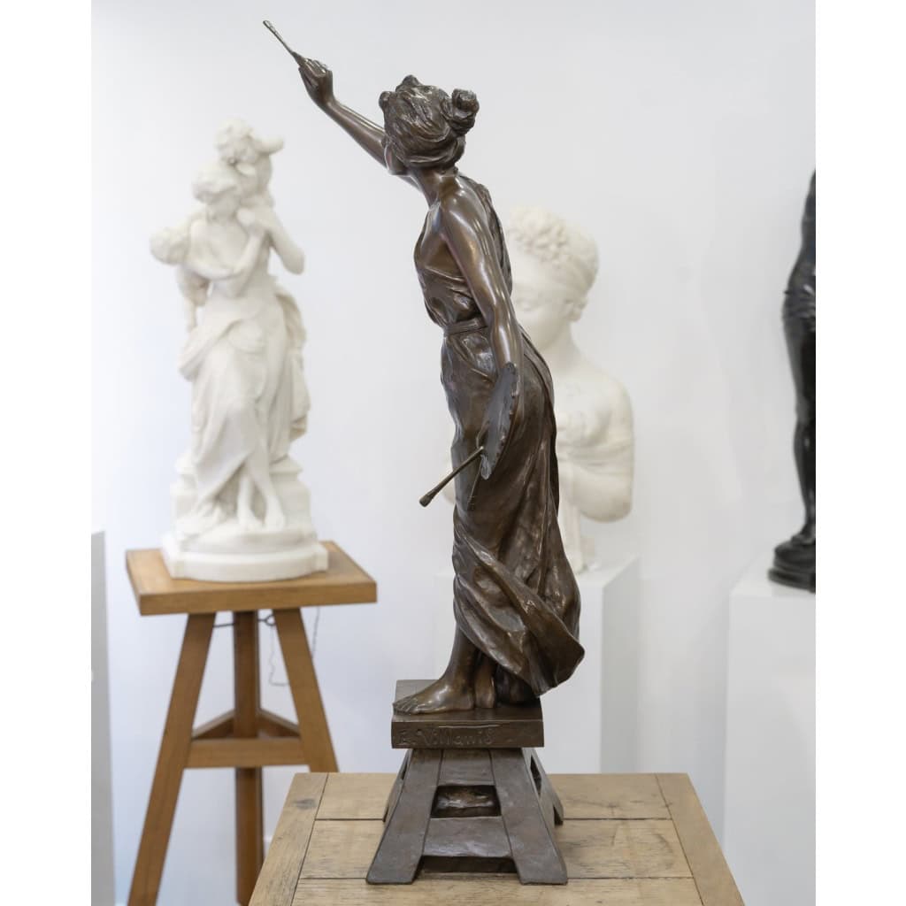 Sculpture – L&rsquo; Amour De L&rsquo; Art , Emmanuel Villanis (1858-1914) – Bronze 6