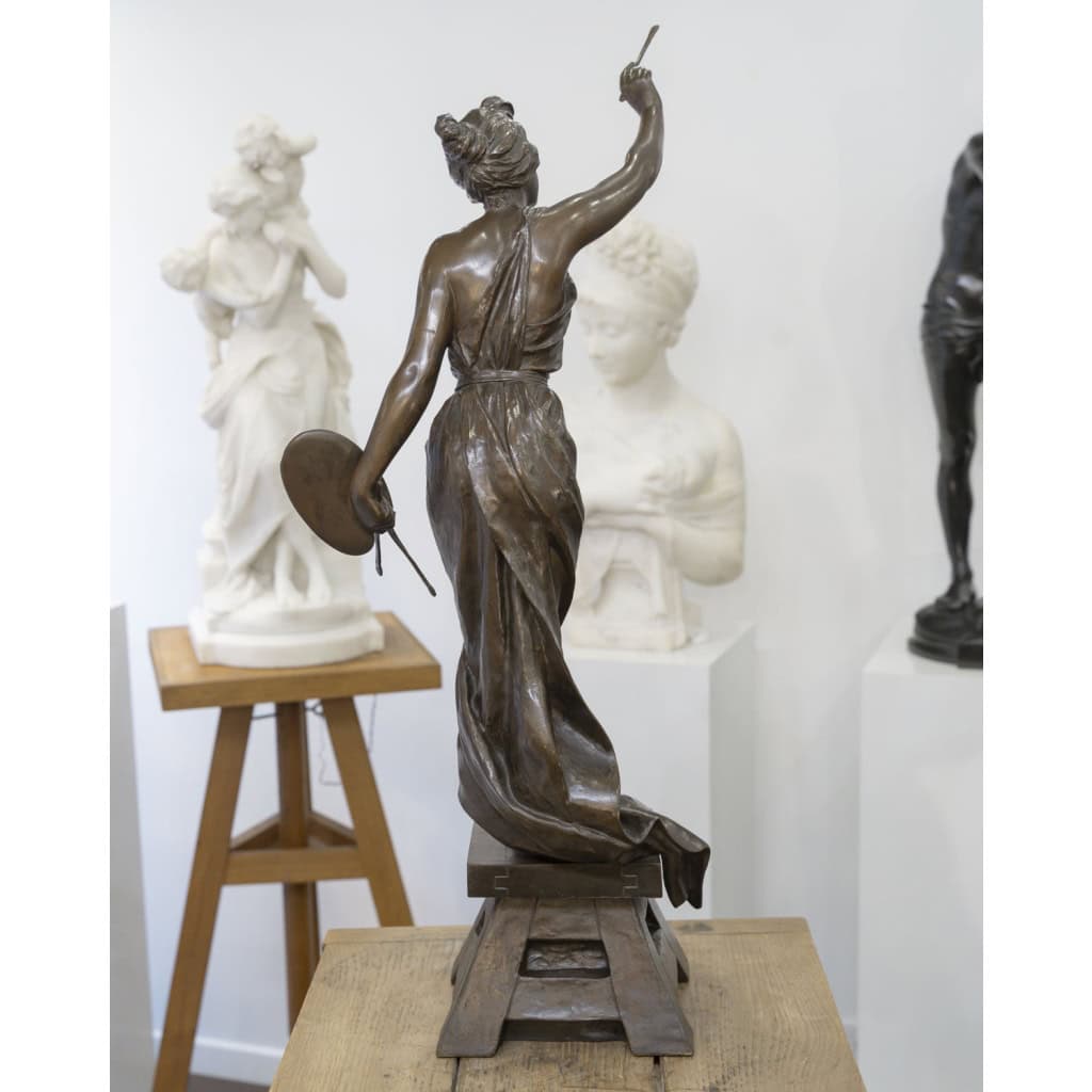 Sculpture – L&rsquo; Amour De L&rsquo; Art , Emmanuel Villanis (1858-1914) – Bronze 9