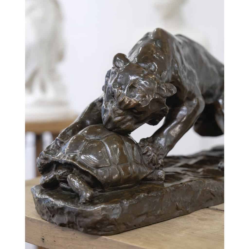 Groupe en bronze , Le Tigre Et La Tortue , Georges Gardet (1863-1939) 5