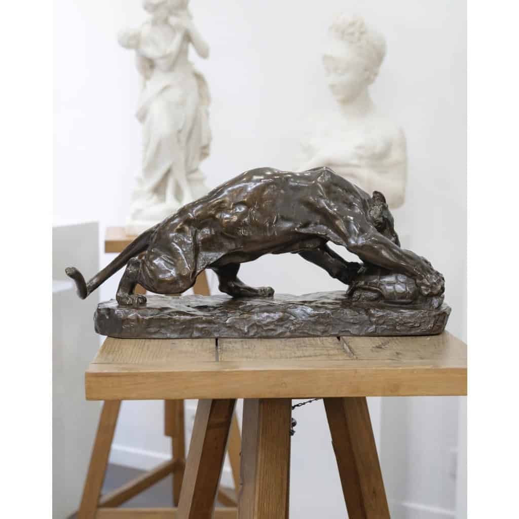 Groupe en bronze , Le Tigre Et La Tortue , Georges Gardet (1863-1939) 8