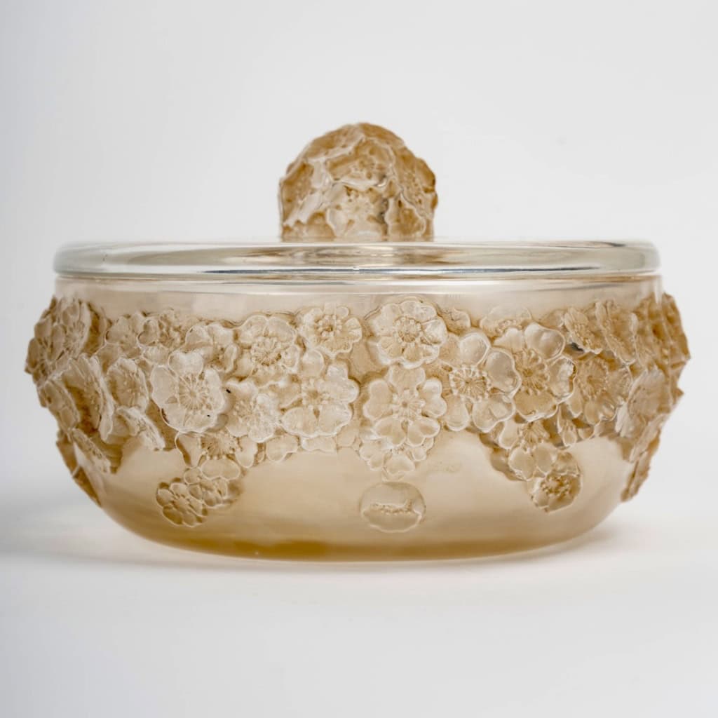 1927 René Lalique – Boîte Primevères Verre Blanc Patiné Sépia 3