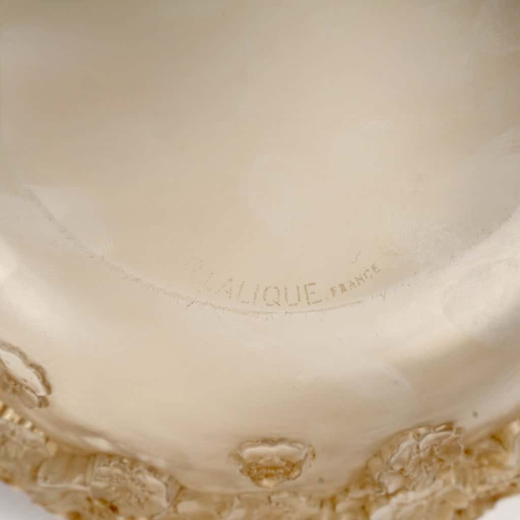 1927 René Lalique – Boîte Primevères Verre Blanc Patiné Sépia 7