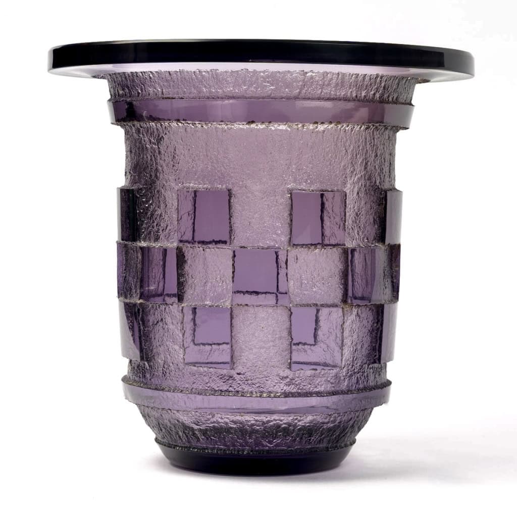 Daum Nancy – Vase Art Déco Géométrique Verre Améthyste Dégagé à l&rsquo;Acide 3