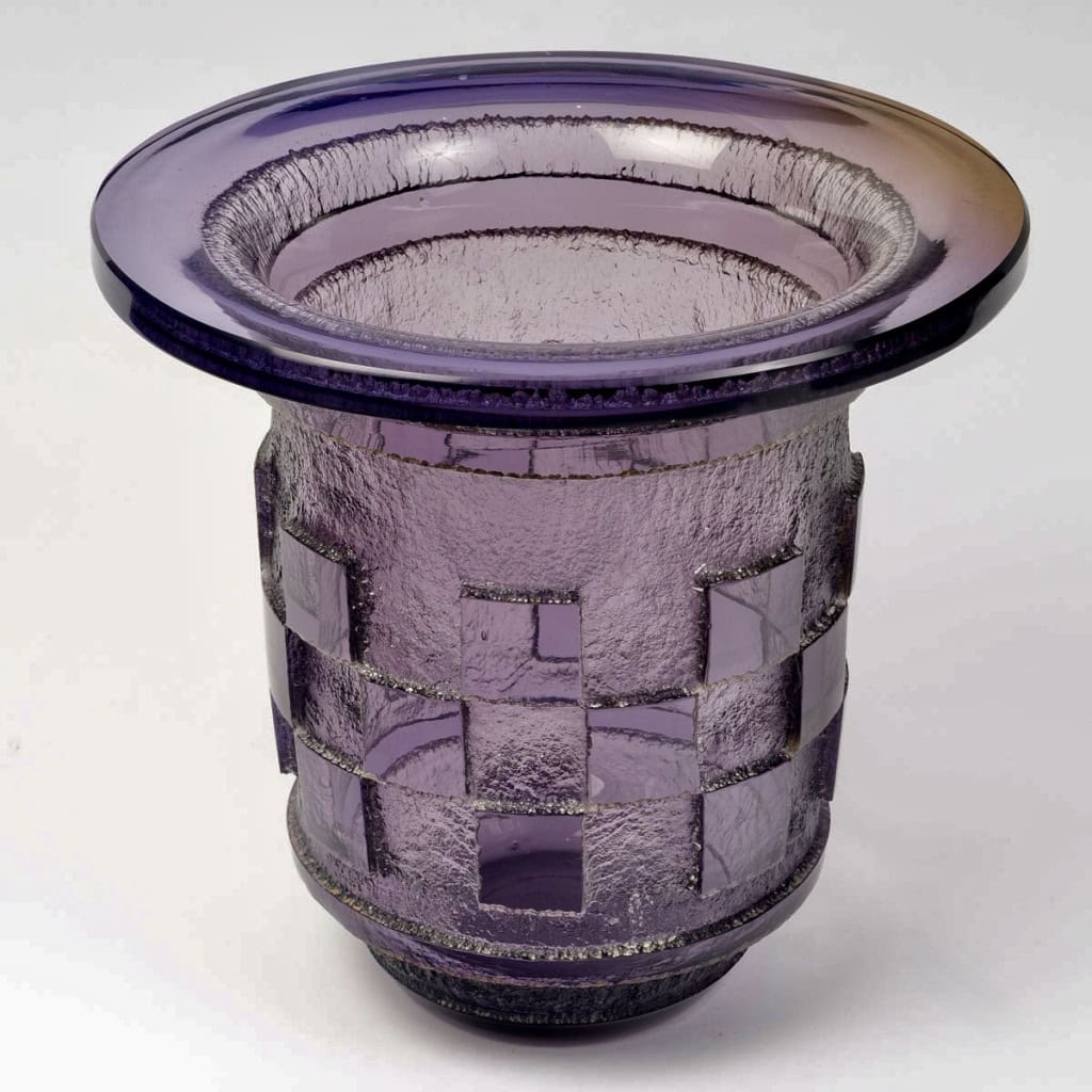 Daum Nancy – Vase Art Déco Géométrique Verre Améthyste Dégagé à l&rsquo;Acide 6