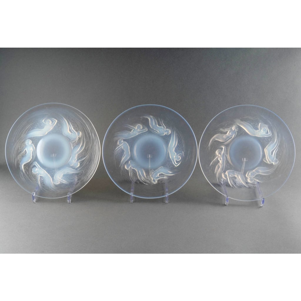 1921 René Lalique – Suite de 6 Assiettes Ondines Verre Opalescent 4