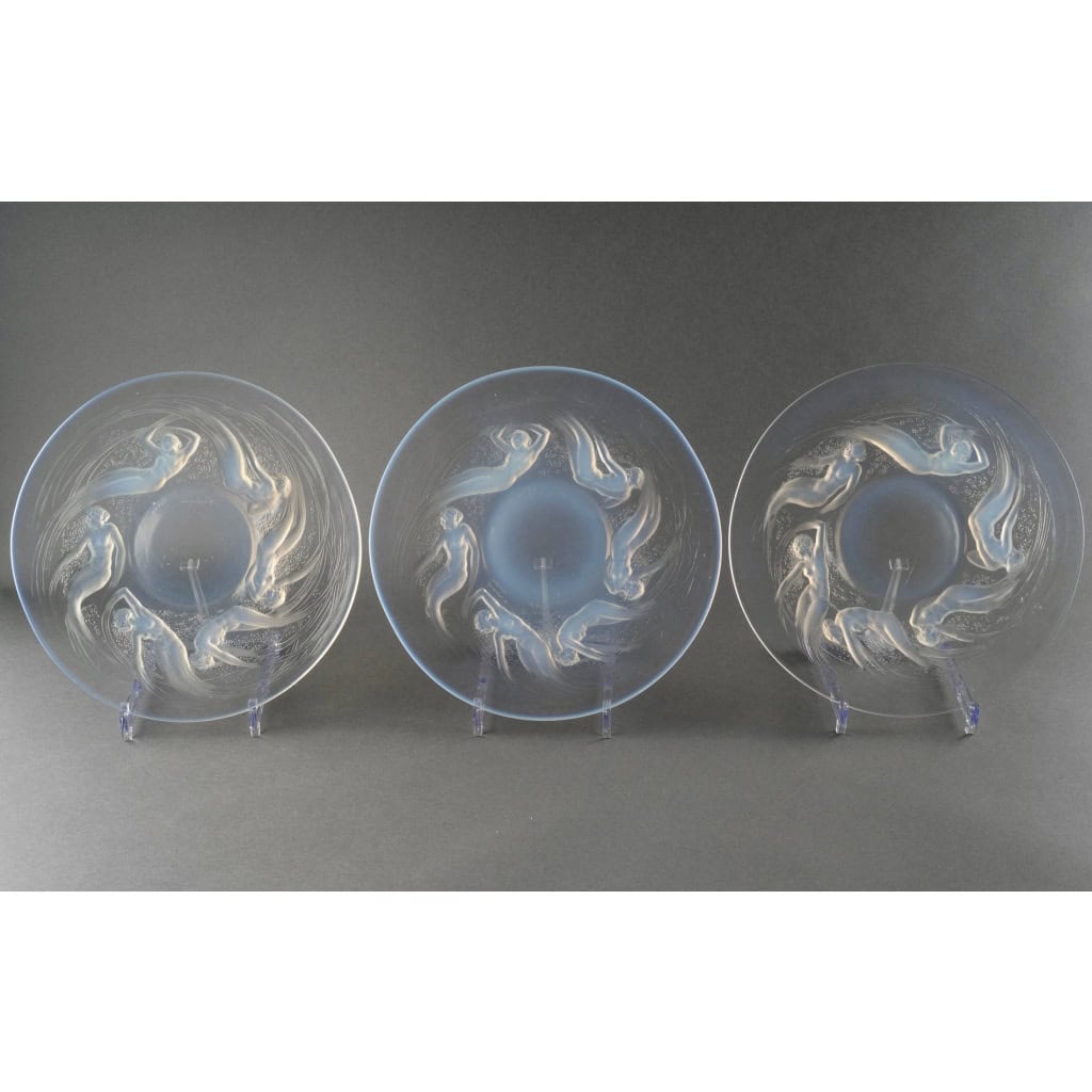 1921 René Lalique – Suite de 6 Assiettes Ondines Verre Opalescent 5