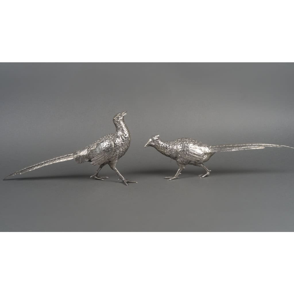 Orfèvre ESCHWEGE – Paire de Faisans en argent massif XXè 4