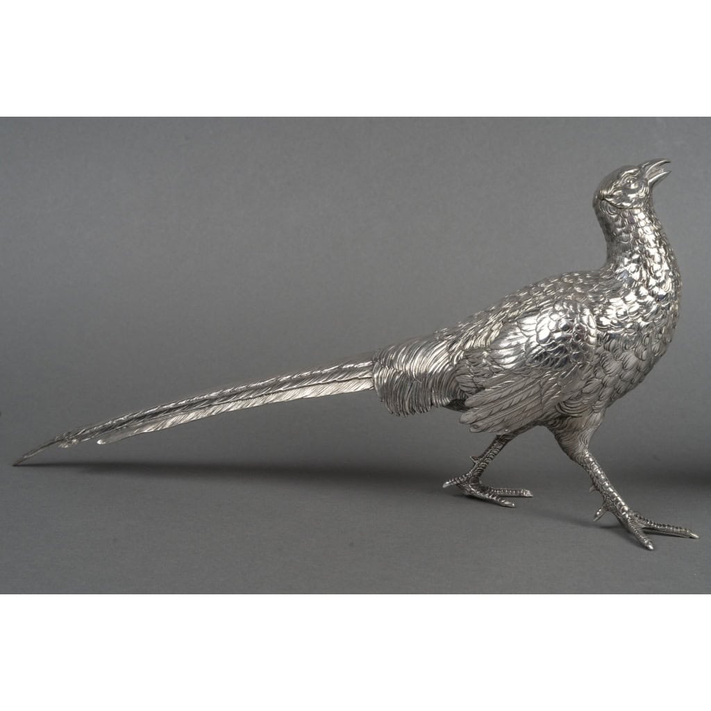 Orfèvre ESCHWEGE – Paire de Faisans en argent massif XXè 5