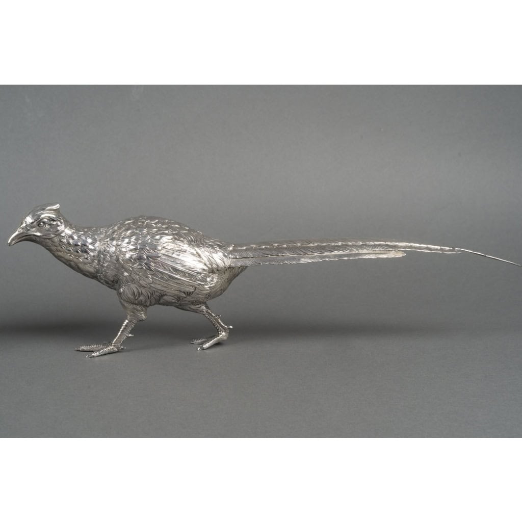 Orfèvre ESCHWEGE – Paire de Faisans en argent massif XXè 6
