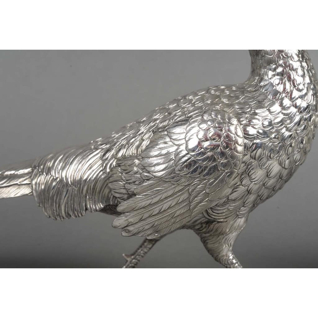 Orfèvre ESCHWEGE – Paire de Faisans en argent massif XXè 8