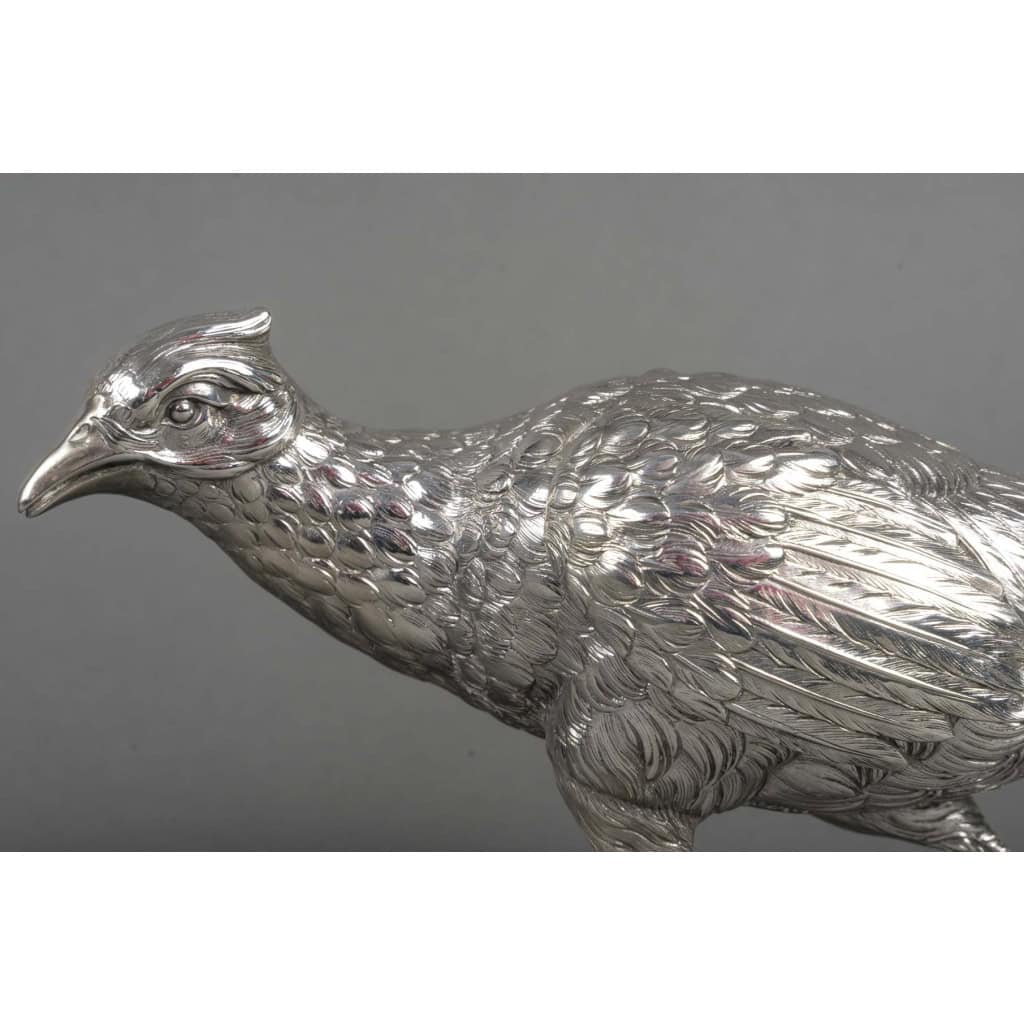 Orfèvre ESCHWEGE – Paire de Faisans en argent massif XXè 11
