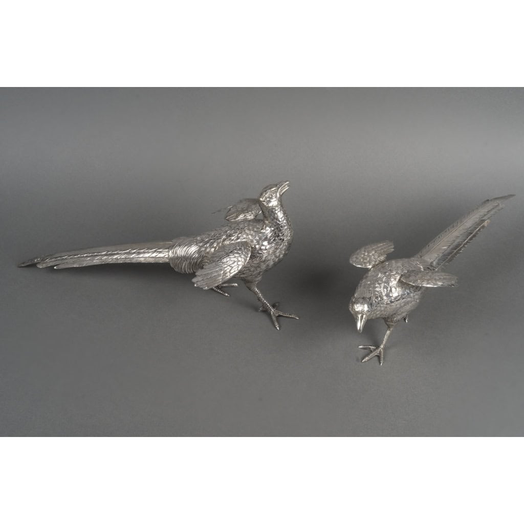 Orfèvre ESCHWEGE – Paire de Faisans en argent massif XXè 15