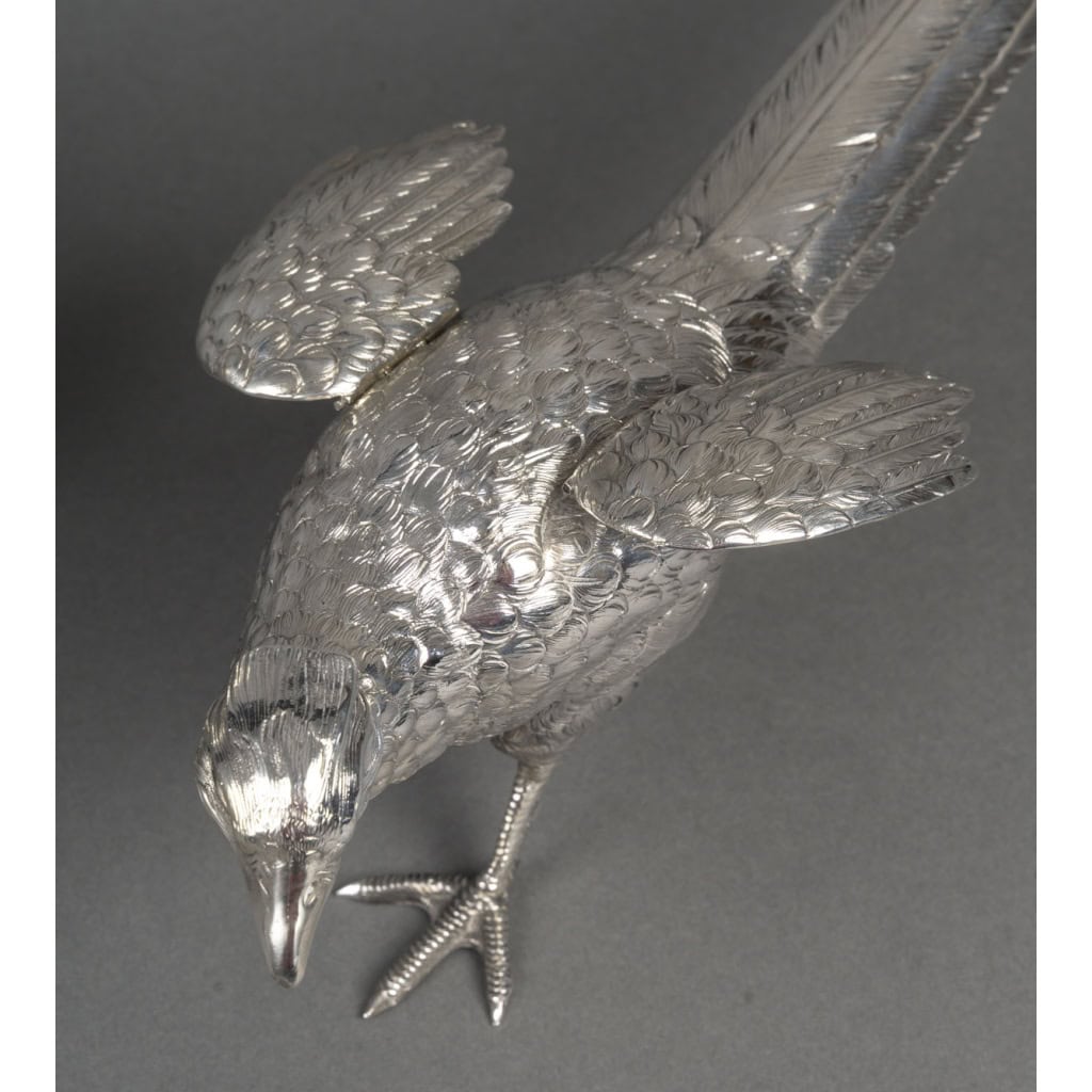 Orfèvre ESCHWEGE – Paire de Faisans en argent massif XXè 17