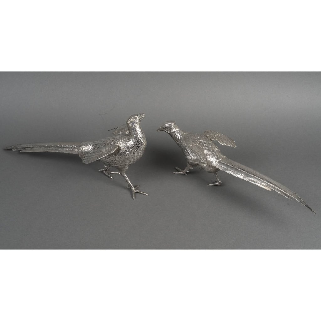 Orfèvre ESCHWEGE – Paire de Faisans en argent massif XXè 3