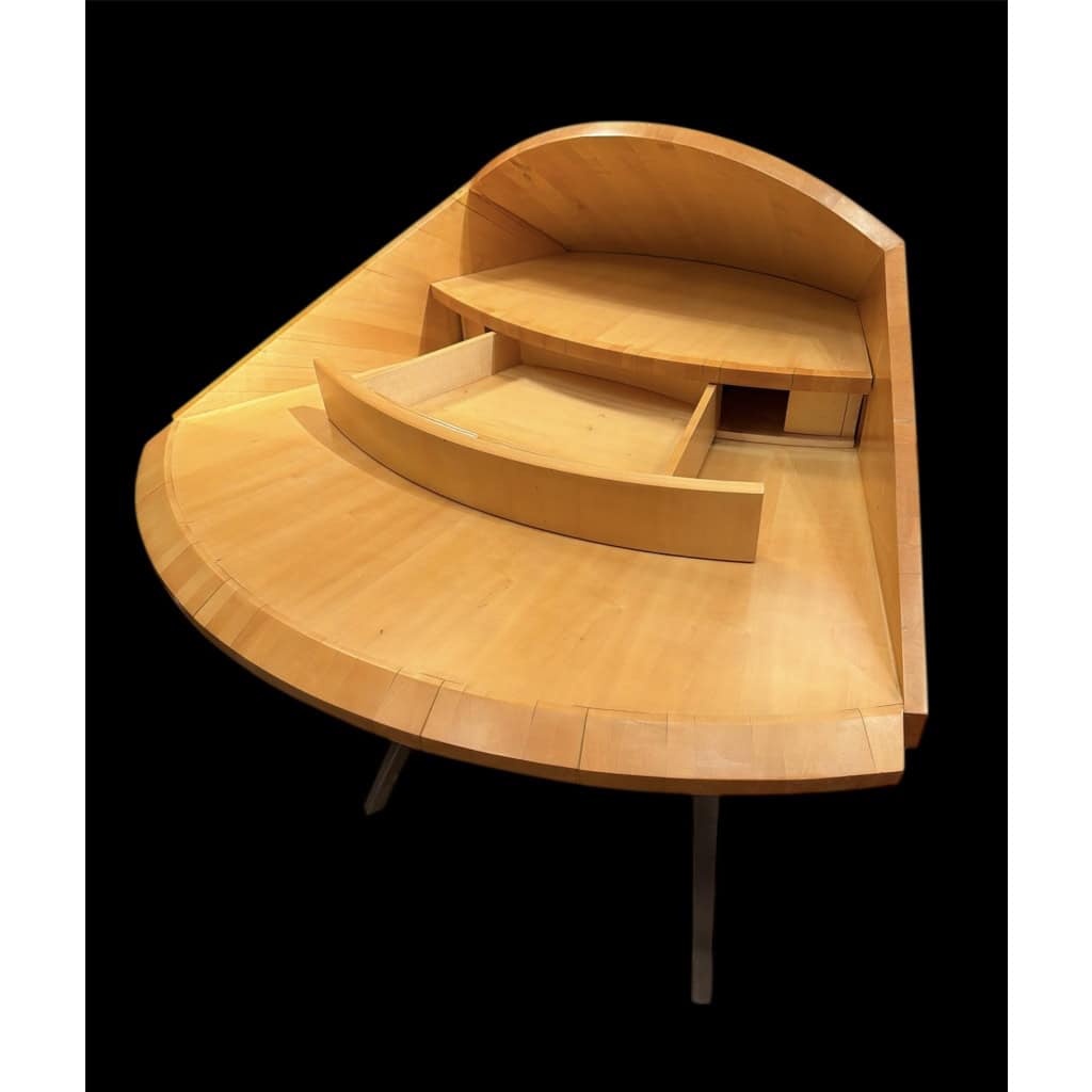 BUREAU architectural Français Design moderniste des années 1950/60 en sycomore ouvrant par un tiroir central Pièce unique 17