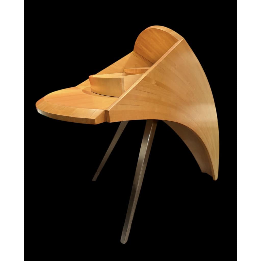 BUREAU architectural Français Design moderniste des années 1950/60 en sycomore ouvrant par un tiroir central Pièce unique 6