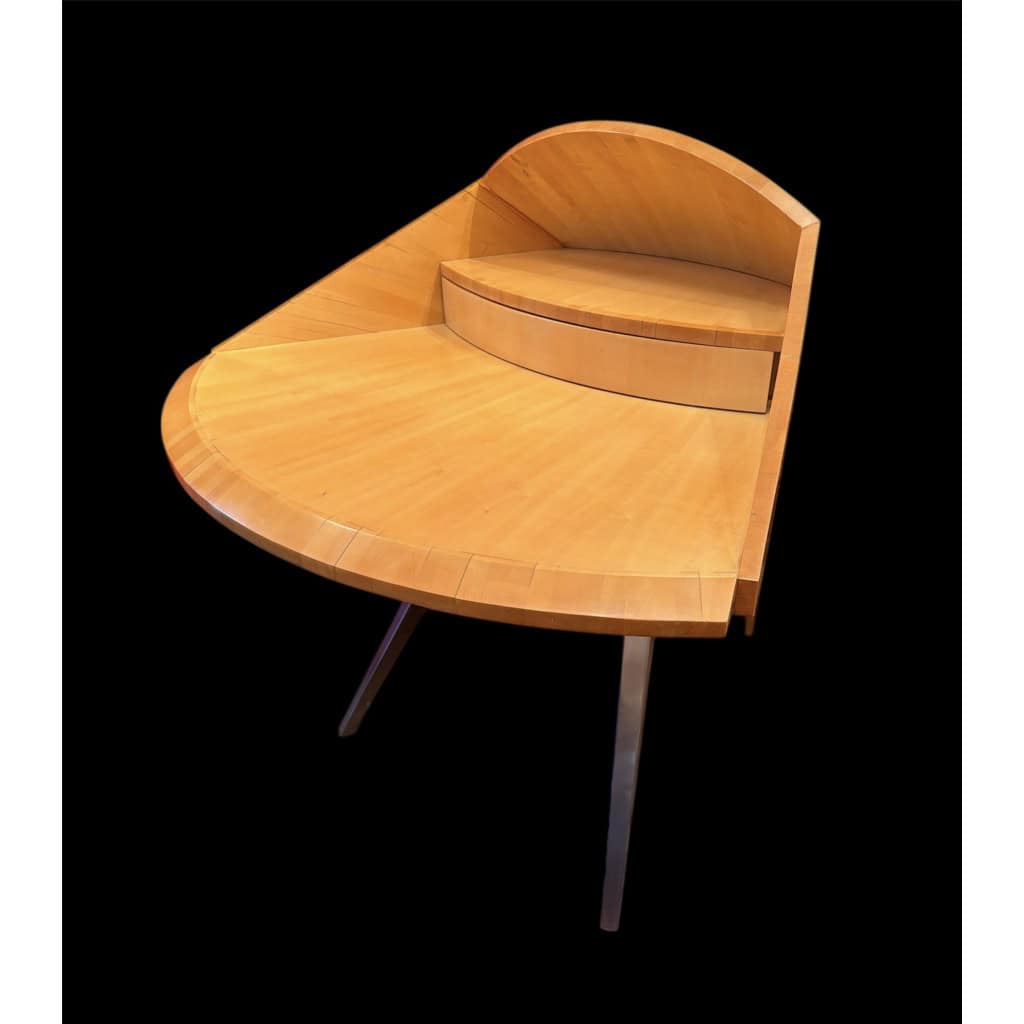 BUREAU architectural Français Design moderniste des années 1950/60 en sycomore ouvrant par un tiroir central Pièce unique 8