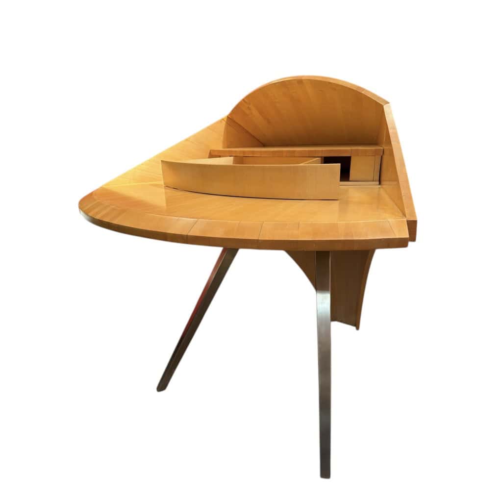 BUREAU architectural Français Design moderniste des années 1950/60 en sycomore ouvrant par un tiroir central Pièce unique 18