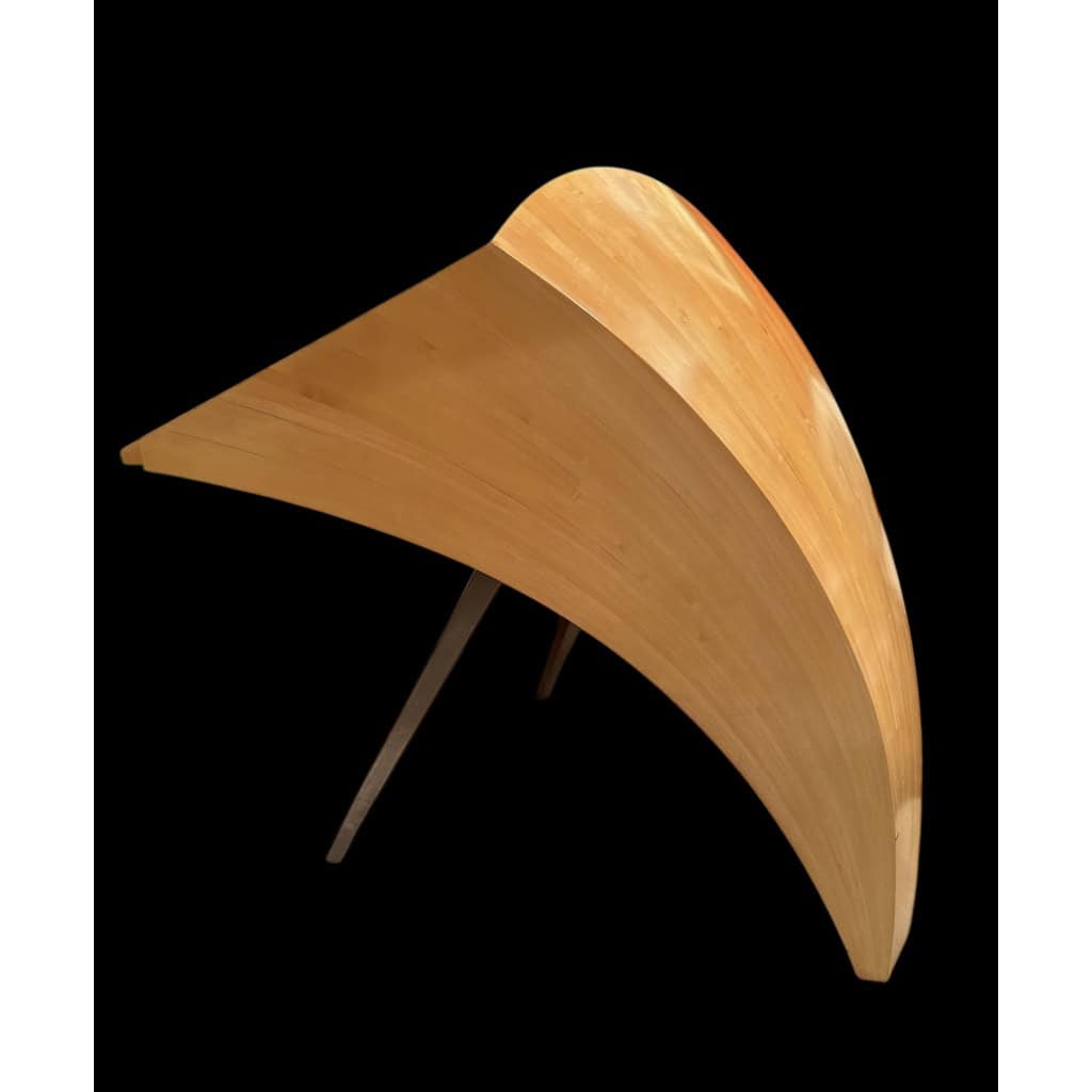 BUREAU architectural Français Design moderniste des années 1950/60 en sycomore ouvrant par un tiroir central Pièce unique 19