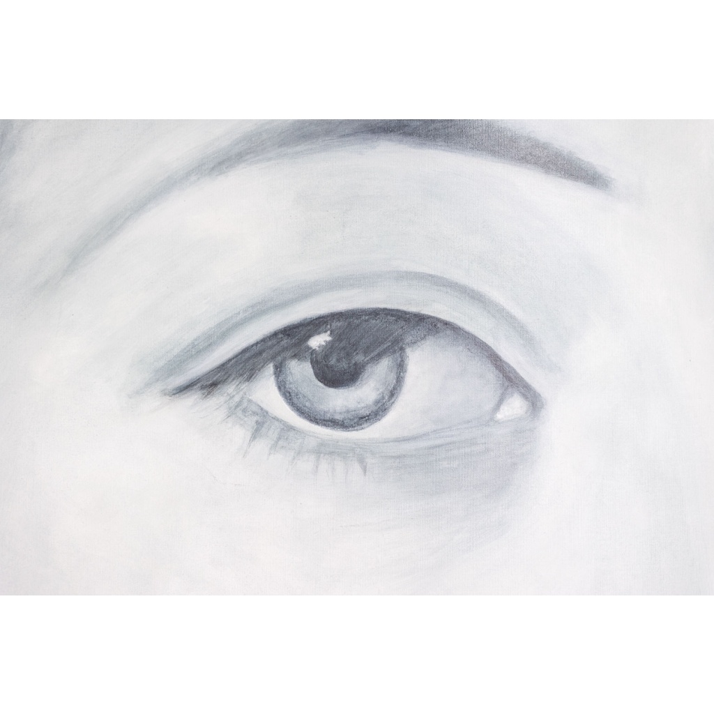 Evelyne Baget Détail peint d’un portrait de jeune femme. Contemporain 4