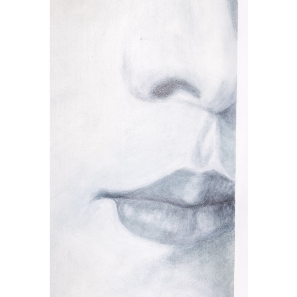 Evelyne Baget Détail peint d’un portrait de jeune femme. Contemporain 5