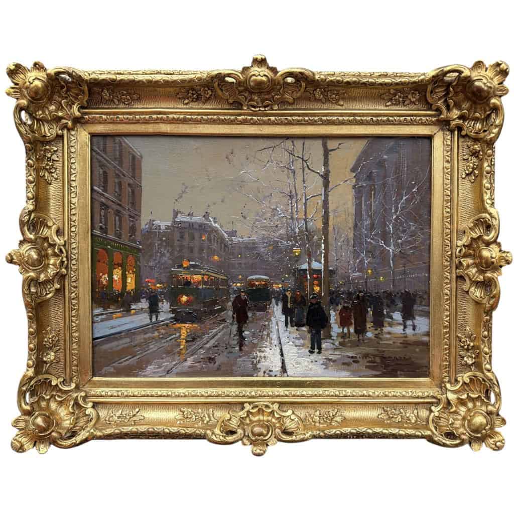 CORTES Edouard Paris Place de La Madeleine soir de neige Huile sur toile signée Certificat d&rsquo;authenticité du Comité Edouard Cortès 3