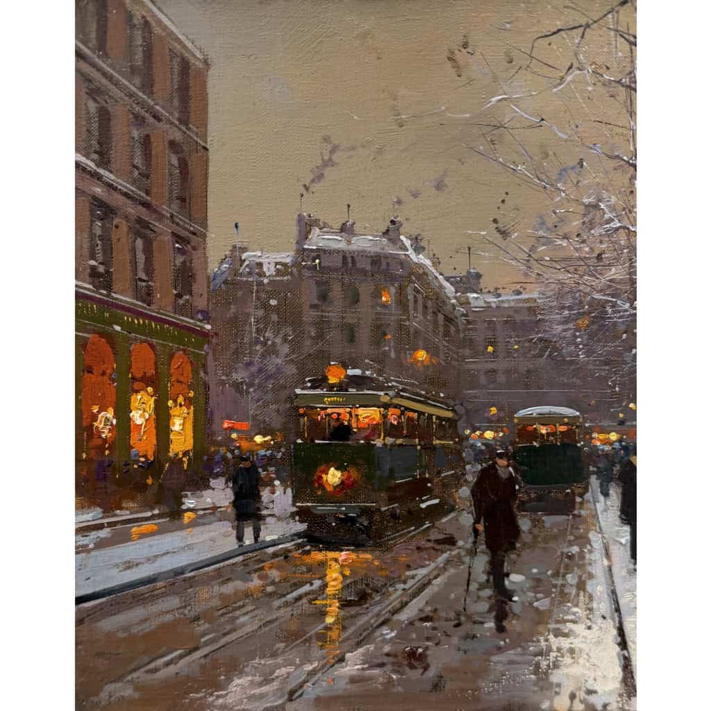CORTES Edouard Paris Place de La Madeleine soir de neige Huile sur toile signée Certificat d&rsquo;authenticité du Comité Edouard Cortès 14
