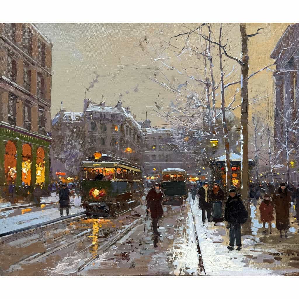 CORTES Edouard Paris Place de La Madeleine soir de neige Huile sur toile signée Certificat d&rsquo;authenticité du Comité Edouard Cortès 7
