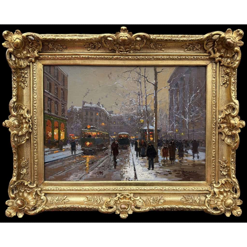 CORTES Edouard Paris Place de La Madeleine soir de neige Huile sur toile signée Certificat d&rsquo;authenticité du Comité Edouard Cortès 18