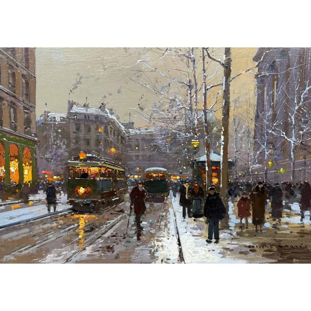 CORTES Edouard Paris Place de La Madeleine soir de neige Huile sur toile signée Certificat d&rsquo;authenticité du Comité Edouard Cortès 11