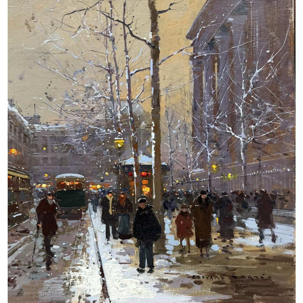 CORTES Edouard Paris Place de La Madeleine soir de neige Huile sur toile signée Certificat d&rsquo;authenticité du Comité Edouard Cortès 17