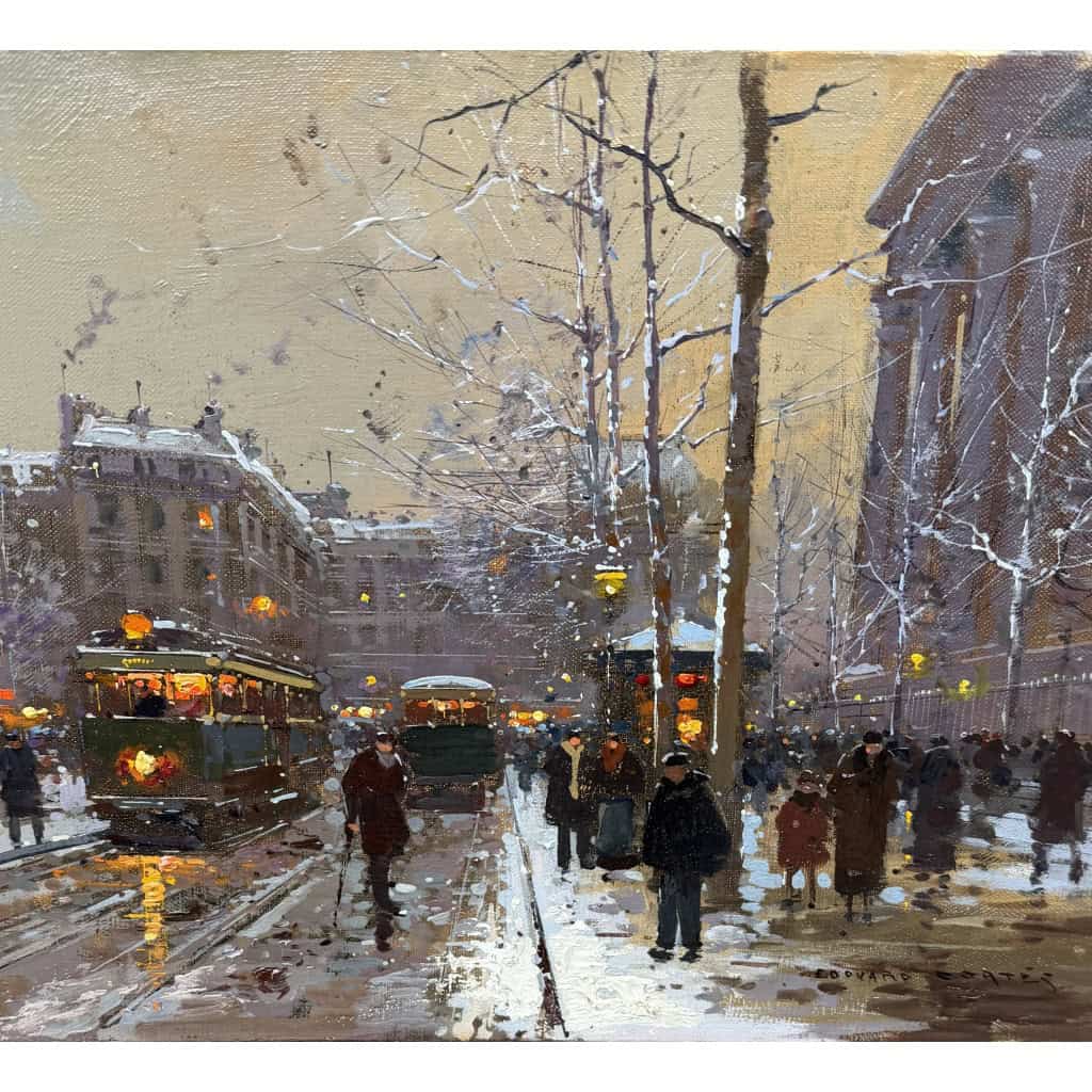 CORTES Edouard Paris Place de La Madeleine soir de neige Huile sur toile signée Certificat d&rsquo;authenticité du Comité Edouard Cortès 16