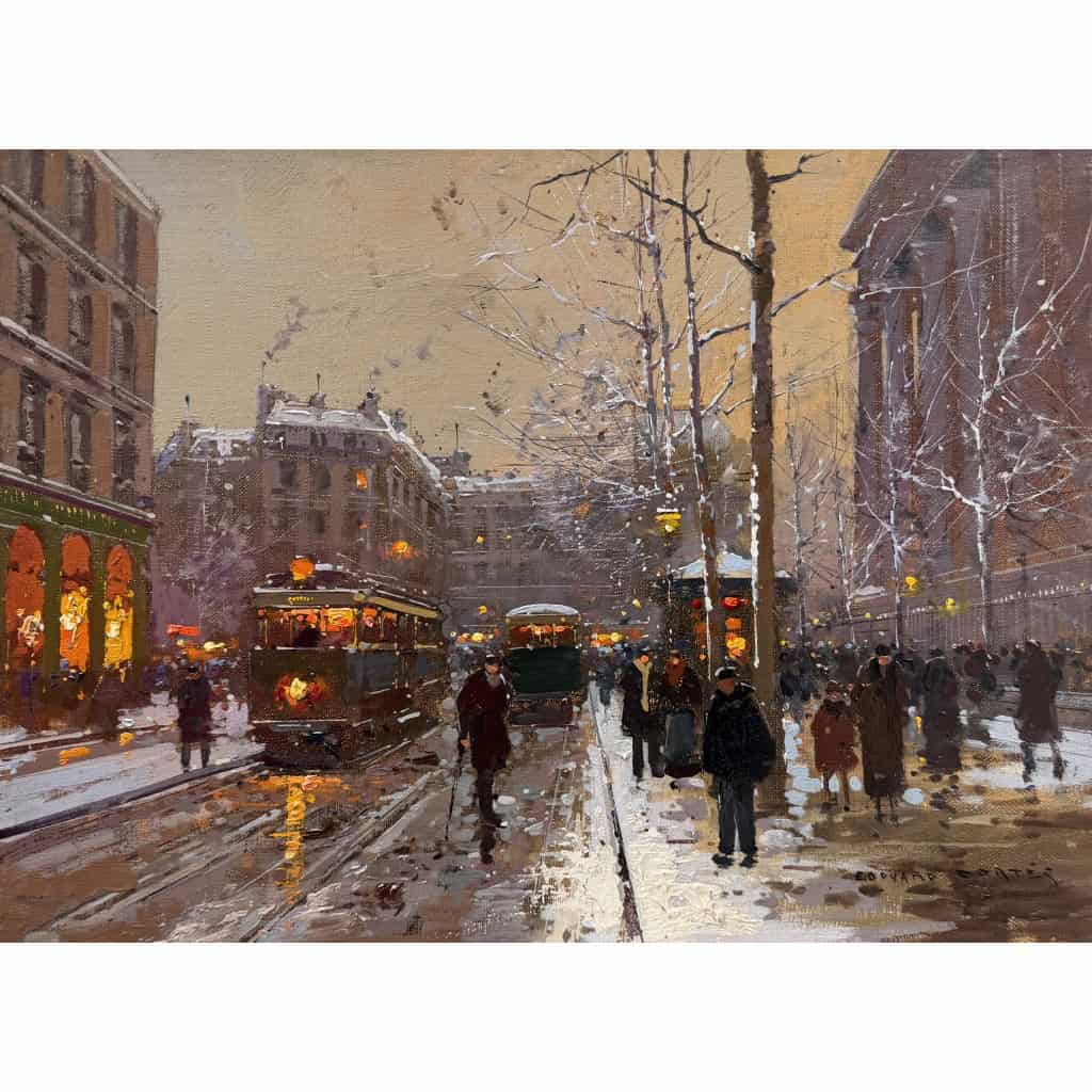 CORTES Edouard Paris Place de La Madeleine soir de neige Huile sur toile signée Certificat d&rsquo;authenticité du Comité Edouard Cortès 15