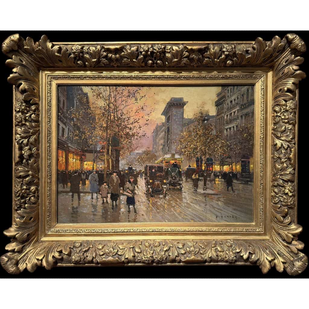 CORTES Edouard Paris Les Grands Boulevards la porte St Denis au crépuscule Huile sur toile signée Certificat du Comité 8 CORTES Edouard Paris Les Grands Boulevards la porte St Denis au crépuscule Huile sur toile signée Certificat du Comité 8