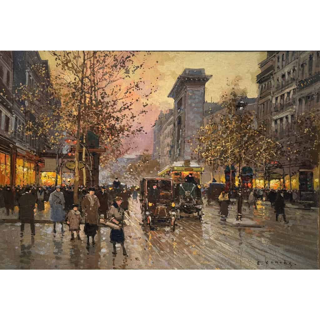 CORTES Edouard Paris Les Grands Boulevards la porte St Denis au crépuscule Huile sur toile signée Certificat du Comité 4 CORTES Edouard Paris Les Grands Boulevards la porte St Denis au crépuscule Huile sur toile signée Certificat du Comité 4