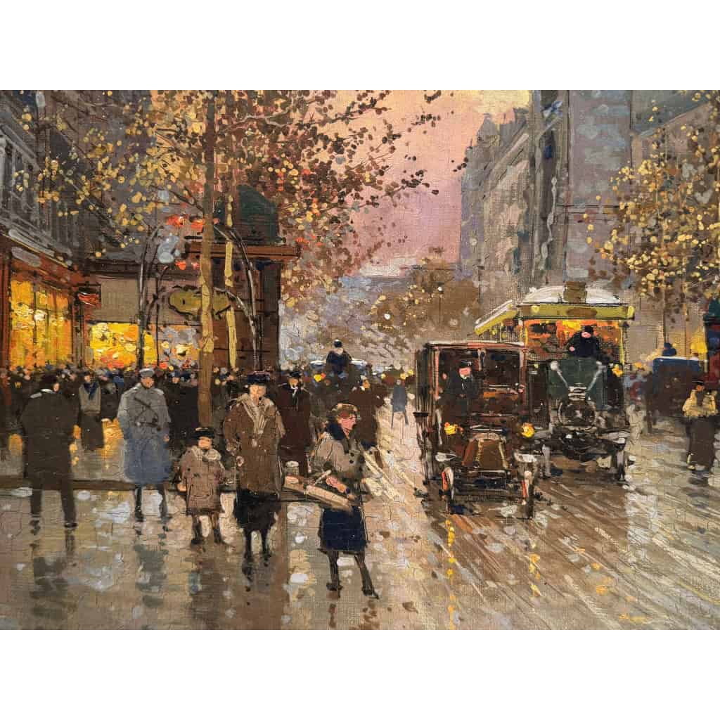 CORTES Edouard Paris Les Grands Boulevards la porte St Denis au crépuscule Huile sur toile signée Certificat du Comité 6 CORTES Edouard Paris Les Grands Boulevards la porte St Denis au crépuscule Huile sur toile signée Certificat du Comité 6